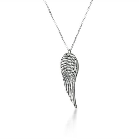 Fine Silver Angel Wing Necklace with 18 inch Sterling Silver Chain