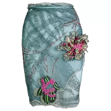 Roberto Cavalli Spring 2000 Beaded Wrap-Up Skirt For Sale at 1stDibs