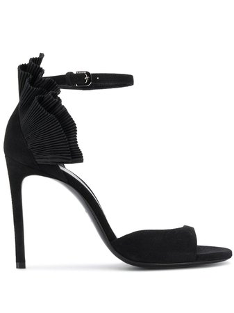 Black Lanvin Pleated Ruffle Sandals | Farfetch.com