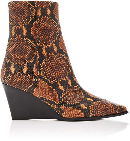 Aeyde Lena Snake-Print Leather Wedge Boots