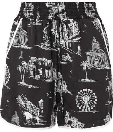 Printed Satin Shorts - Black