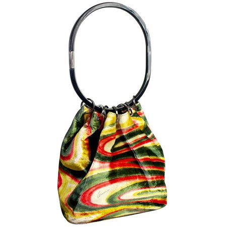 FW 1999 Gucci by Tom Ford Runway Psychedelic Swirl Silk Velvet Hoop Bucket Bag For Sale at 1stdibs