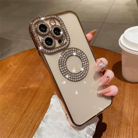 Amazon.com: ENILSA Luxury Plating Transparent Glitter Diamond Soft Silicone Case for iPhone 14 11 12 13 Pro Max 14Plus Hole Rhinestones Cover,Gold,for iPhone 11ProMax : Beauty & Personal Care