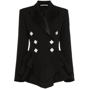 Alessandra Rich Ruffle crystal button wool tuxedo jacket - PNG