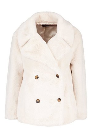 Petite Double Breasted Faux Fur Jacket white