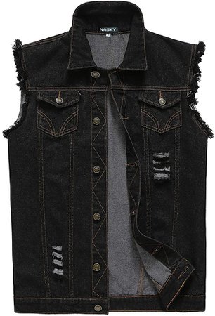NASKY Men's Fit Retro Ripped Denim Vest Sleeveless Jean Vest and Jacket (US XX-Large, Black) at Amazon Men’s Clothing store