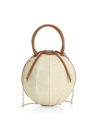Nita Suri - Lia Pyramid Leather-Trimmed Raffia Top Handle Bag - saks.com