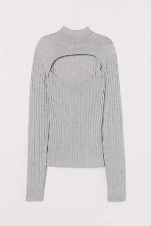 Ribbed Turtleneck Top - Gray