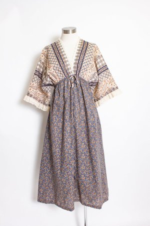 Vintage 1970s Dress Cotton Flare Sleeve Boho Maxi 70s Small S | Etsy