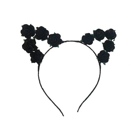 Cute black ribbon wrapped black rose flower cat ears headband | Etsy