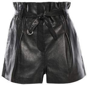 Origami Belted Pleated Leather Shorts