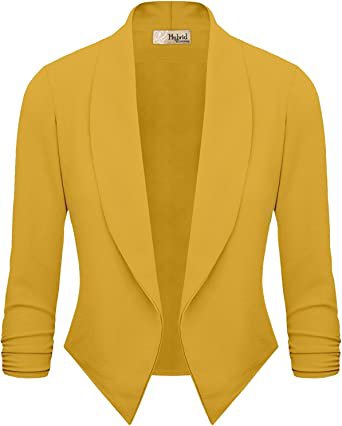 Womens Casual Work Office Open Front Blazer Jacket with Removable Shoulder Pads JK1133X Mustard 2X at Amazon Women’s Clothing store