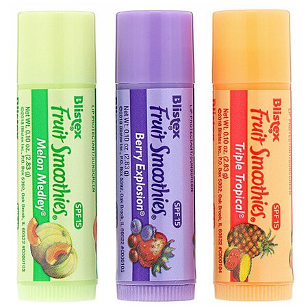 Blistex, Lip Protectant/Sunscreen, SPF 15, Fruit Smoothies, 3 Sticks, .10 oz (2.83 g) Each - iHerb