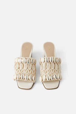 NATURAL COLORED HEELED MULES WITH SHELLS-Shoes-WOMAN-SHOES&BAGS | ZARA United States