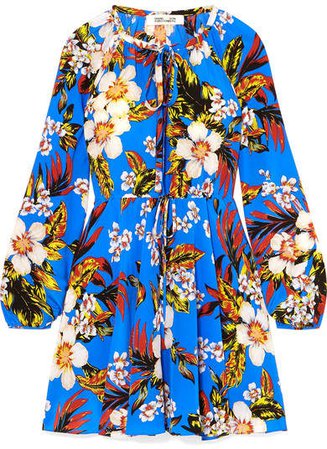 Floral-print Silk-jersey Mini Dress - Blue