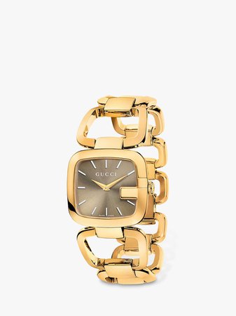 Gucci YA125408 Women's G-Gucci Gold Plated Bracelet Strap Watch, Gold/Taupe