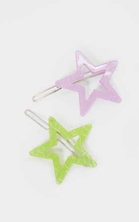 Lilac And Green Resin Star 2 Pack Hair Slides | PrettyLittleThing USA