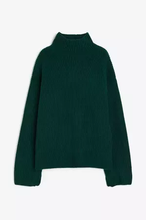 Rib-knit Mock Turtleneck Sweater - Dark green - Ladies | H&M US