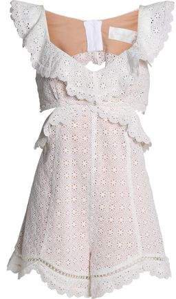 Jasper Cutout Ruffled Broderie Anglaise Cotton Playsuit