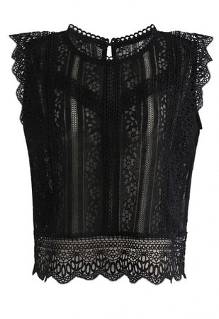 Crochet Trim Sleeveless Lace Top in Black - TOPS - Retro, Indie and Unique Fashion