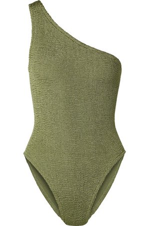 Hunza G | Nancy one-shoulder seersucker swimsuit | NET-A-PORTER.COM