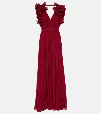 Ruffled Chiffon Gown in Red - Elie Saab | Mytheresa