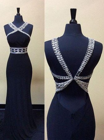 Navy Blue Prom Dresses,Elegant Evening Dresses,Long Formal Gowns,Beade - Loving Dresses