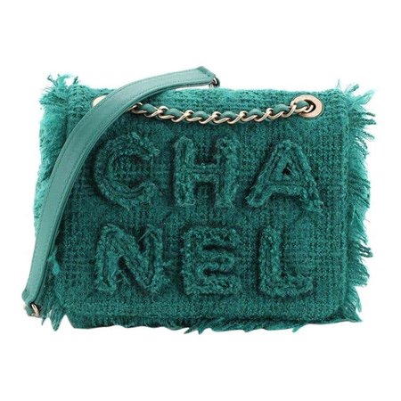 Chanel Giant Logo Flap Bag Quilted Tweed Small For Sale at 1stdibs