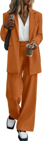 Amazon.com: KIRUNDO Women's 2024 Fall 2 Piece Blazer Set Casual Loose Long Blazer Jackets and Dressy Wide Leg Pant Suits with Pockets : Clothing, Shoes & Jewelry