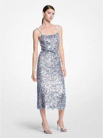 Hand-Embroidered Floral Paillette Lace Sheath Dress | Michael Kors