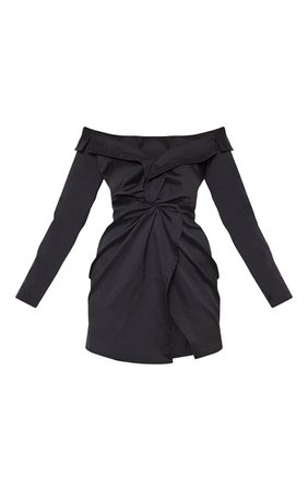 Black Bardot Knot Detail Blazer Dress | PrettyLittleThing