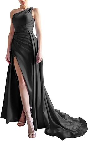 One Shoulder Mermaid Prom Dresses 2022 Split Bridesmaid Dresses Ruched Evening Gowns at Amazon Women’s Clothing store
