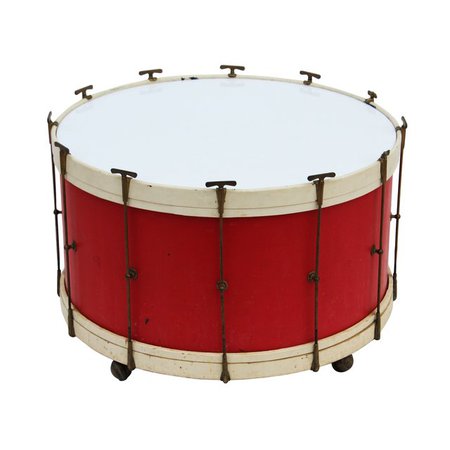 Round Drum Table on Casters | Chairish