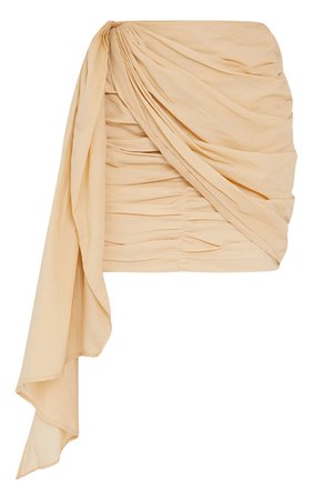 Beige Ruched Drape Front Linen Look Mini Skirt | PrettyLittleThing USA
