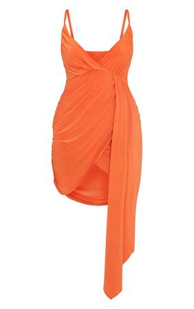Orange Slinky Drape Detail Strappy Bodycon Dress | PrettyLittleThing USA