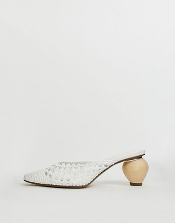 Bershka woven mules with interest heel in white | ASOS