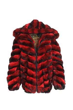 Red Hooded Chinchilla Bomber Fur Coat