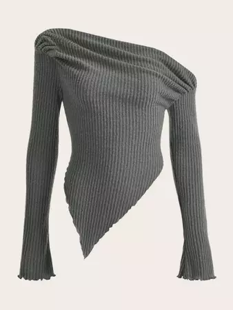 SHEIN ICON Grunge Asymmetrical Neck Rib-knit Tee | SHEIN