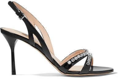 Crystal-embellished Patent-leather Slingback Sandals - Black