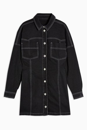 Black Denim Shirt Dress With Contrast Stitch | Topshop