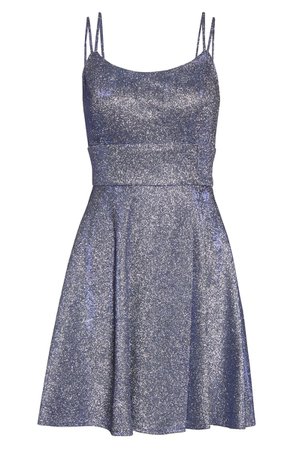 Morgan & Co. Lace-Up Back Metallic Skater Dress blue