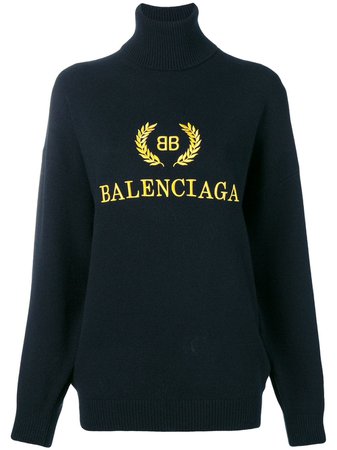 Balenciaga Logo Embroidered Turtleneck Sweater | Farfetch.com