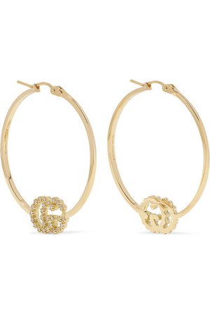 Gucci | GG Running 18-karat gold diamond hoop earrings | NET-A-PORTER.COM
