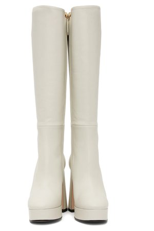 GUCCI White Leather Knee-High Boots | SSENSE