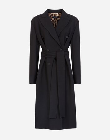 Women's Coats and Jackets in Black | Belted double-breasted crepe coat | Dolce&Gabbana