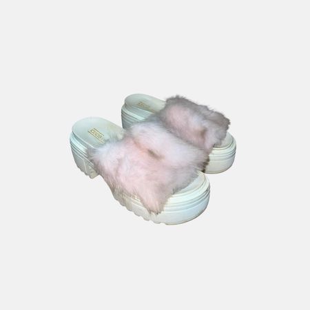 Asos design baby pink fluffy platform white sandals... - Depop