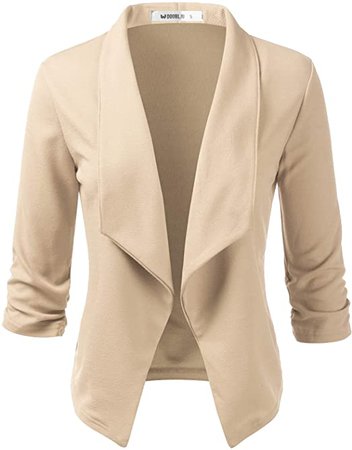 DOUBLJU Womens Casual Work 3/4 Sleeve Open Front Blazer Jacket with Plus Size Stone Large at Amazon Women’s Clothing store