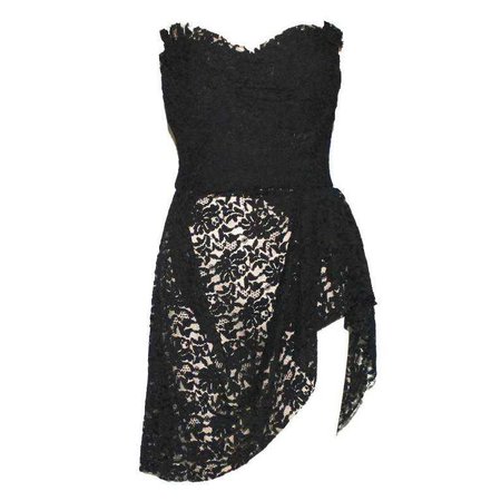 Dolce and Gabbana Strapless Asymmetric Black Corset Bustier Lace Dress For Sale at 1stdibs
