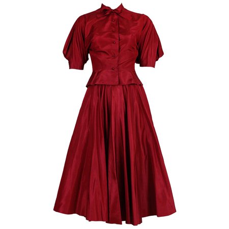 1981 Rare Madame Gres Haute Couture Silk Taffeta Skirt and Blouse Ensemble w/Shoes For Sale at 1stDibs
