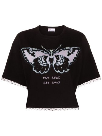 RED Valentino Cropped butterfly-print T-shirt - Farfetch